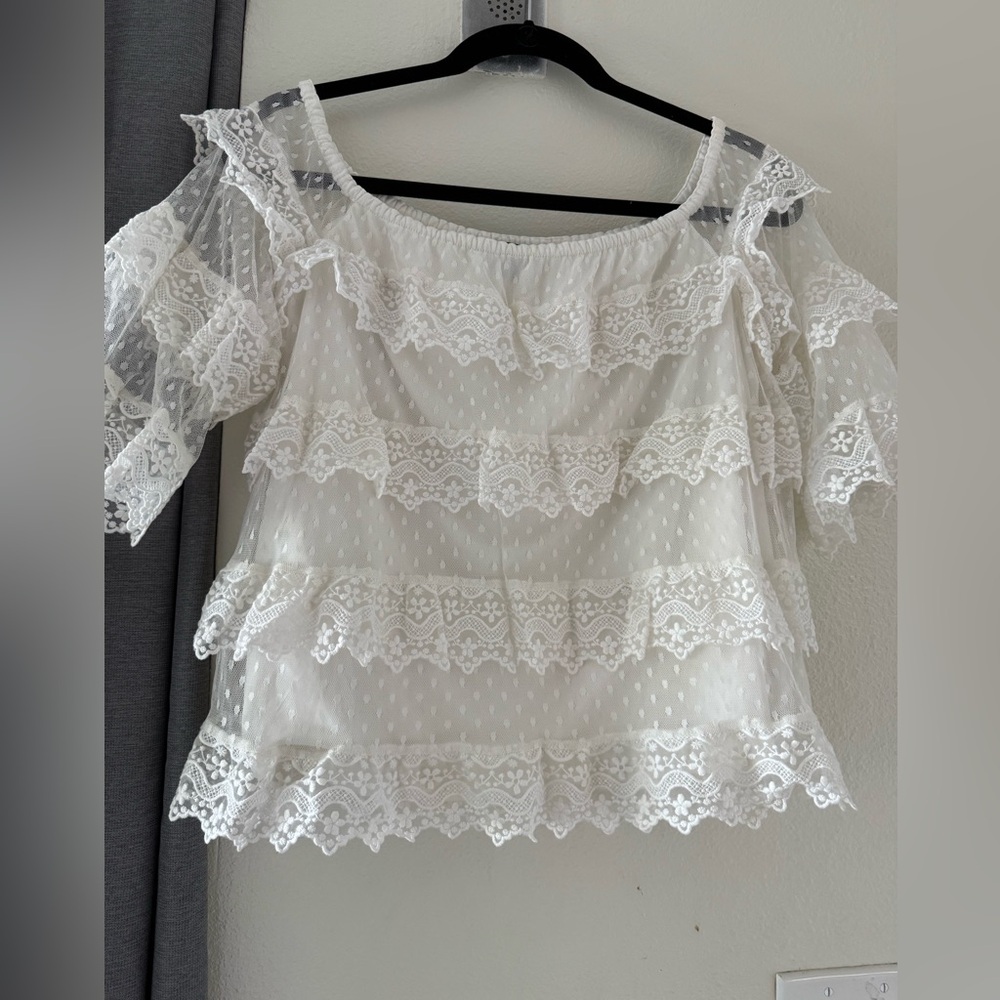 Express White Lace Ruffle Blouse